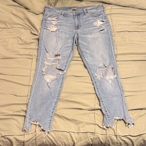 American Eagle Outfitters Ripped Light Blue Ankle Jeans